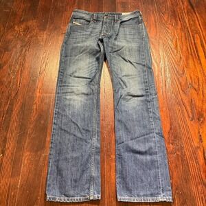 Diesel Larkee Jeans Mens 30x32 Blue Straight Button Fly Dark Wash Faded Whiskers